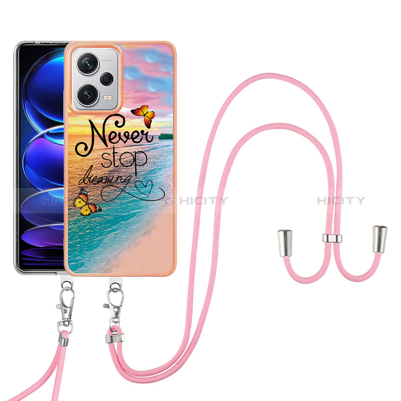 Coque Silicone Motif Fantaisie Souple Couleur Unie Etui Housse avec Laniere Strap YB3 pour Xiaomi Redmi Note 12 Pro+ Plus 5G Plus