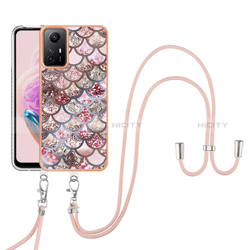 Coque Silicone Motif Fantaisie Souple Couleur Unie Etui Housse avec Laniere Strap YB3 pour Xiaomi Redmi Note 12S Marron Plus