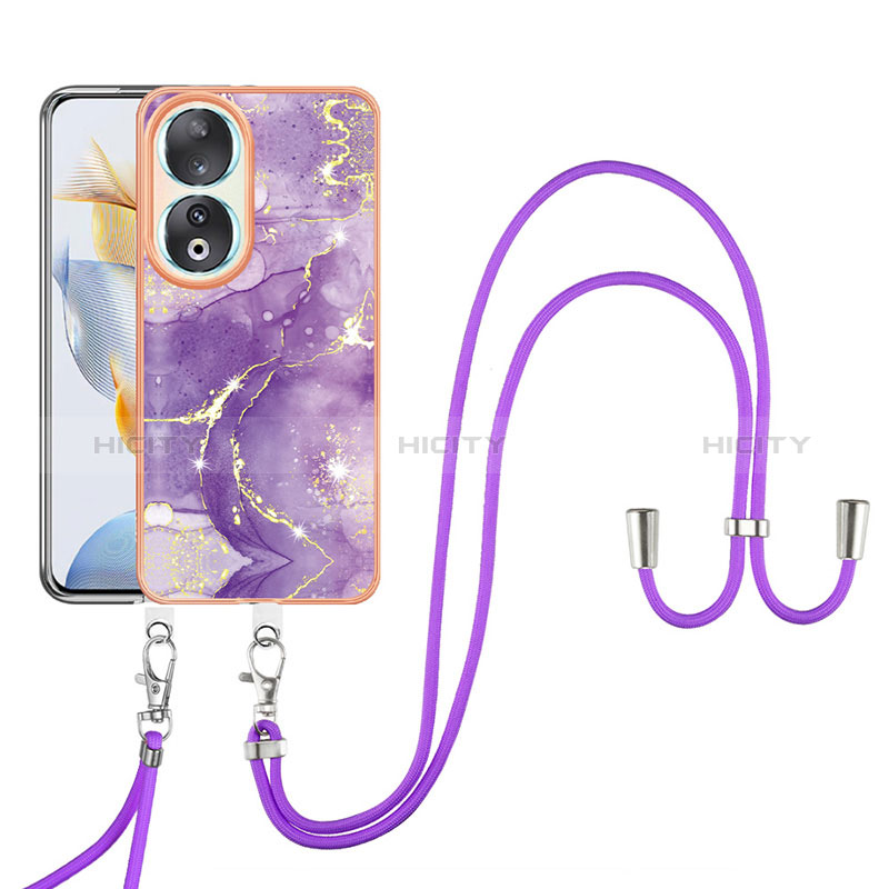 Coque Silicone Motif Fantaisie Souple Couleur Unie Etui Housse avec Laniere Strap YB5 pour Huawei Honor 90 5G Violet Plus