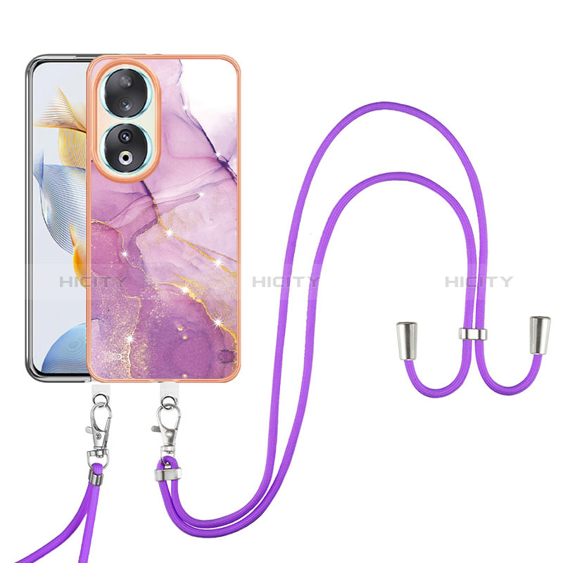 Coque Silicone Motif Fantaisie Souple Couleur Unie Etui Housse avec Laniere Strap YB5 pour Huawei Honor 90 5G Violet Clair Plus