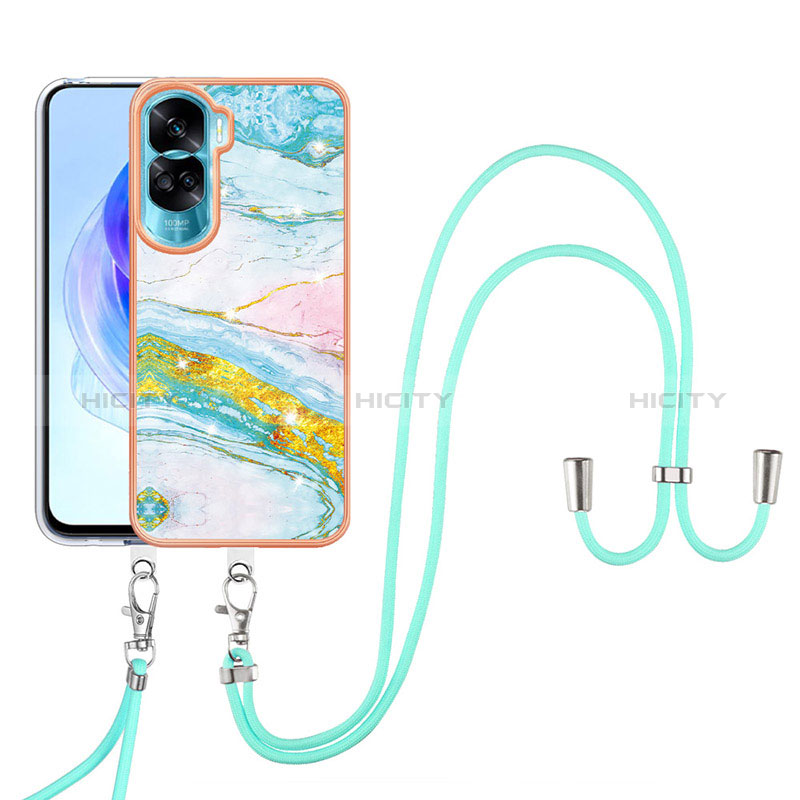 Coque Silicone Motif Fantaisie Souple Couleur Unie Etui Housse avec Laniere Strap YB5 pour Huawei Honor 90 Lite 5G Colorful Plus