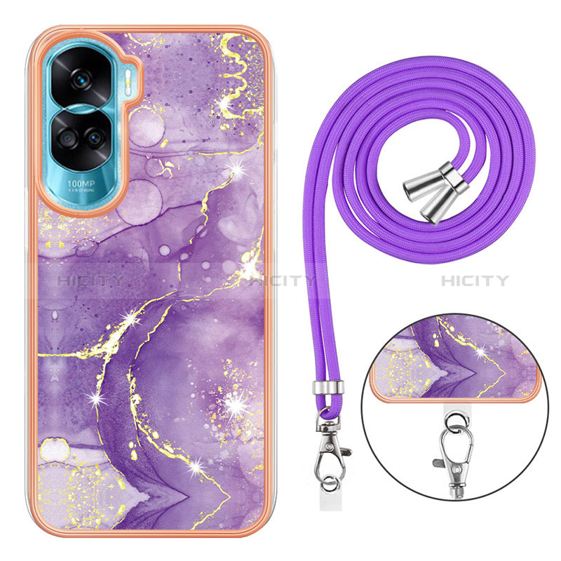 Coque Silicone Motif Fantaisie Souple Couleur Unie Etui Housse avec Laniere Strap YB5 pour Huawei Honor 90 Lite 5G Plus