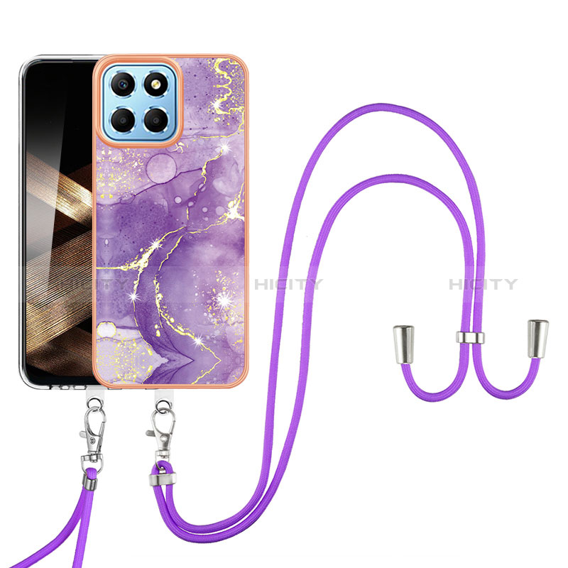 Coque Silicone Motif Fantaisie Souple Couleur Unie Etui Housse avec Laniere Strap YB5 pour Huawei Honor X8b Plus