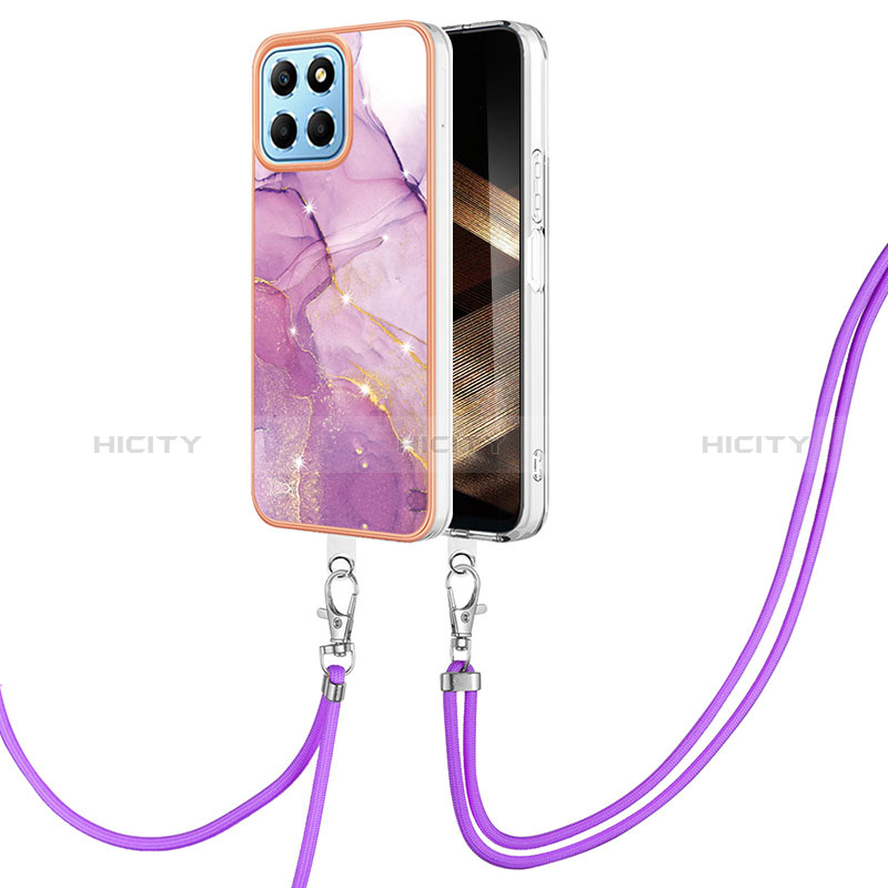 Coque Silicone Motif Fantaisie Souple Couleur Unie Etui Housse avec Laniere Strap YB5 pour Huawei Honor X8b Violet Clair Plus