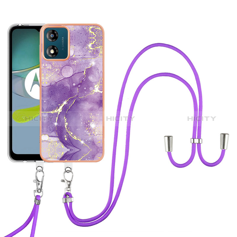 Coque Silicone Motif Fantaisie Souple Couleur Unie Etui Housse avec Laniere Strap YB5 pour Motorola Moto E13 Plus