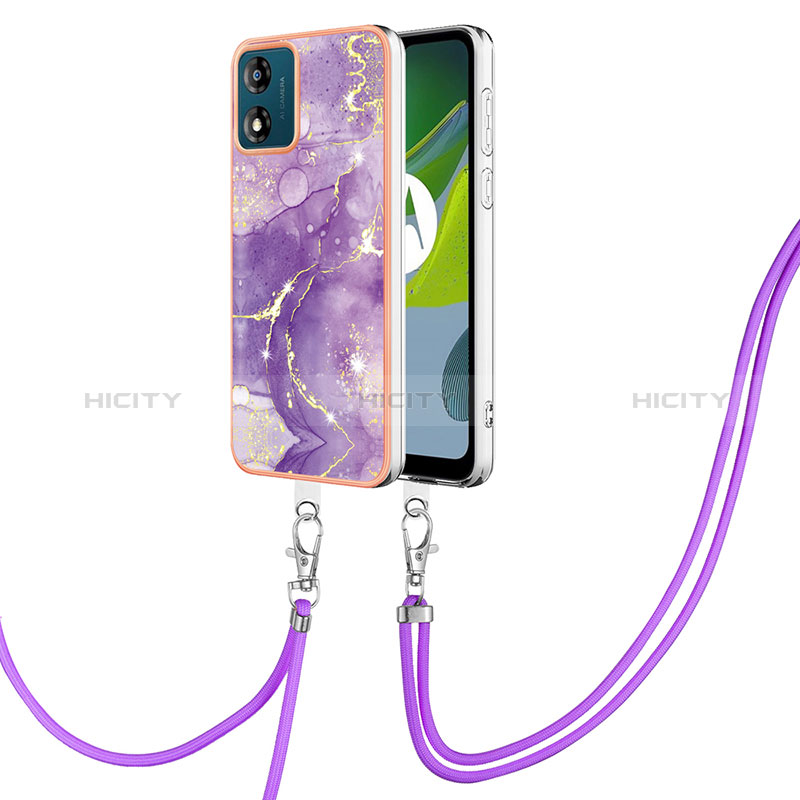 Coque Silicone Motif Fantaisie Souple Couleur Unie Etui Housse avec Laniere Strap YB5 pour Motorola Moto E13 Violet Plus