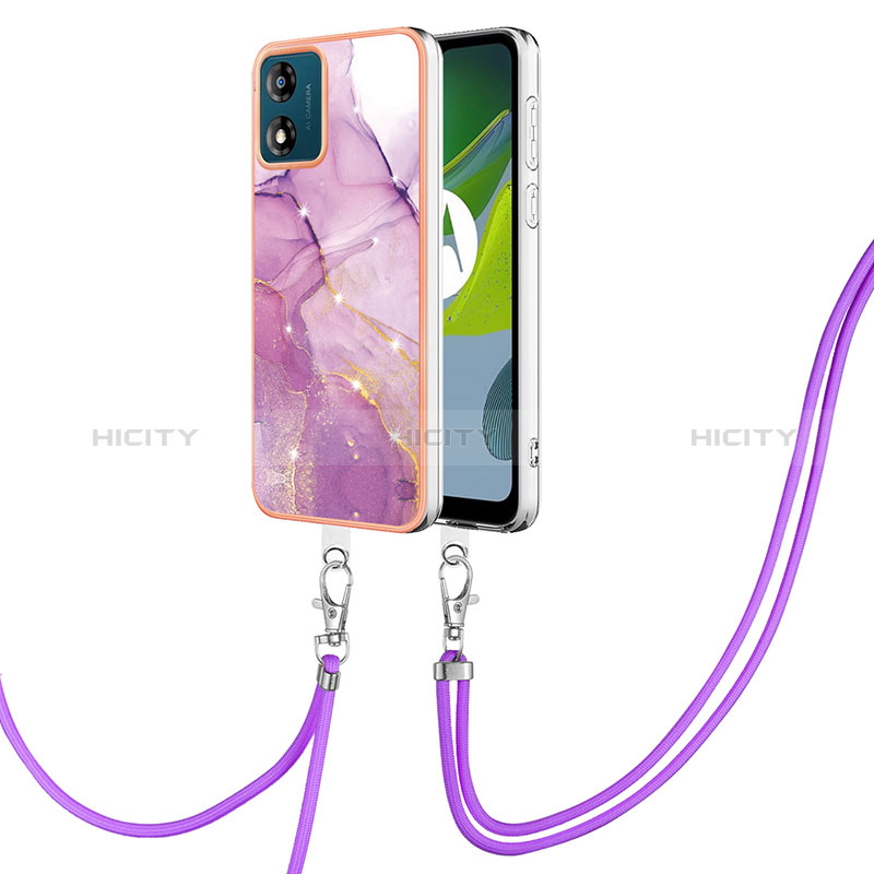 Coque Silicone Motif Fantaisie Souple Couleur Unie Etui Housse avec Laniere Strap YB5 pour Motorola Moto E13 Violet Clair Plus