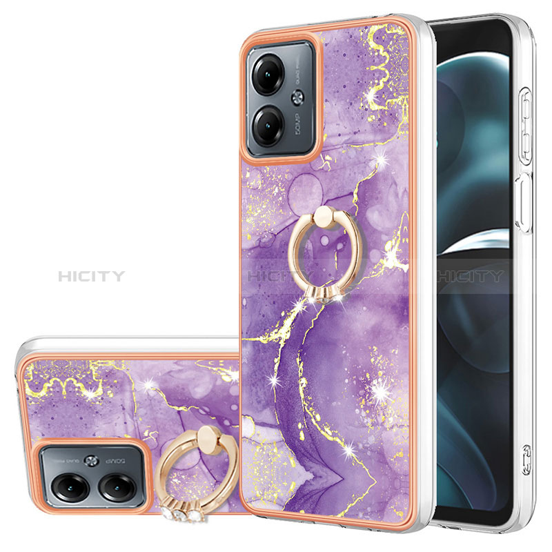 Coque Silicone Motif Fantaisie Souple Couleur Unie Etui Housse avec Laniere Strap YB5 pour Motorola Moto G14 Violet Plus