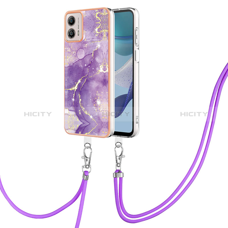 Coque Silicone Motif Fantaisie Souple Couleur Unie Etui Housse avec Laniere Strap YB5 pour Motorola Moto G53 5G Violet Plus