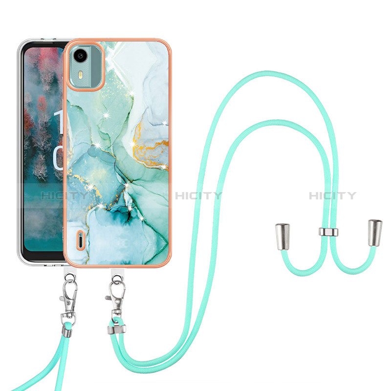 Coque Silicone Motif Fantaisie Souple Couleur Unie Etui Housse avec Laniere Strap YB5 pour Nokia C12 Plus