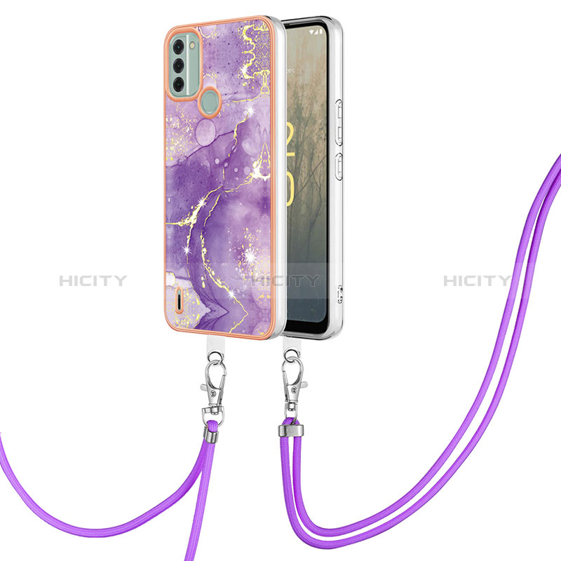 Coque Silicone Motif Fantaisie Souple Couleur Unie Etui Housse avec Laniere Strap YB5 pour Nokia C31 Violet Plus