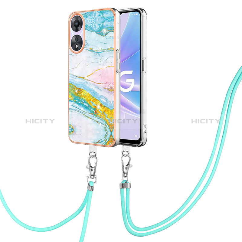 Coque Silicone Motif Fantaisie Souple Couleur Unie Etui Housse avec Laniere Strap YB5 pour Oppo A58 5G Colorful Plus