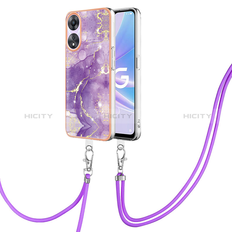 Coque Silicone Motif Fantaisie Souple Couleur Unie Etui Housse avec Laniere Strap YB5 pour Oppo A58 5G Violet Plus