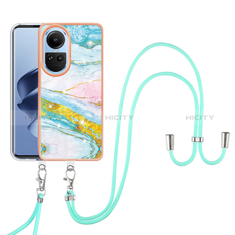 Coque Silicone Motif Fantaisie Souple Couleur Unie Etui Housse avec Laniere Strap YB5 pour Oppo Reno10 5G Colorful Plus