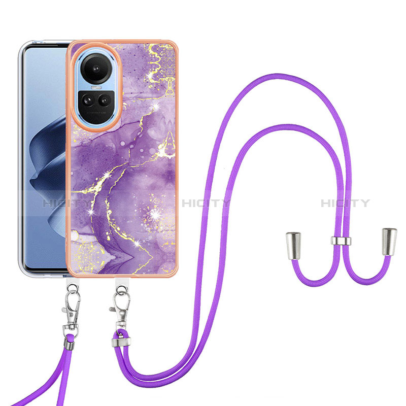 Coque Silicone Motif Fantaisie Souple Couleur Unie Etui Housse avec Laniere Strap YB5 pour Oppo Reno10 5G Plus