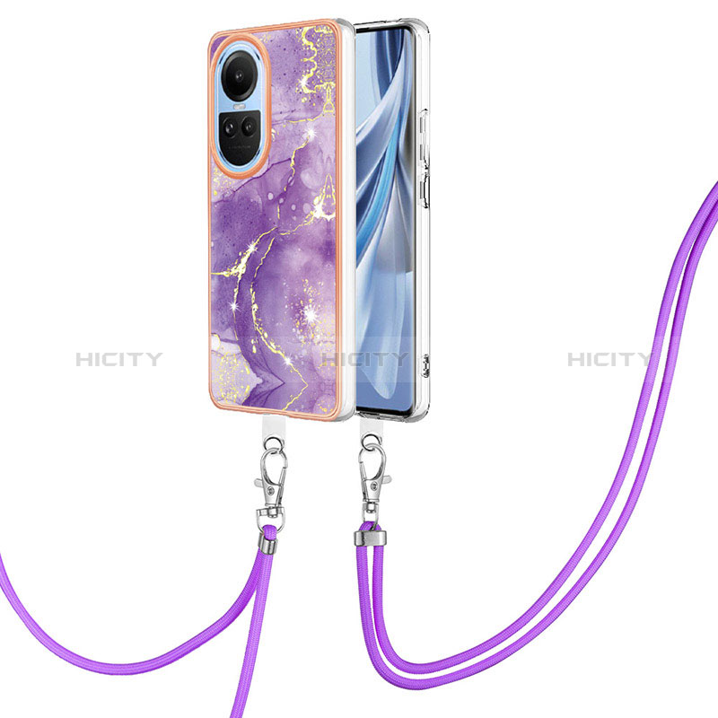 Coque Silicone Motif Fantaisie Souple Couleur Unie Etui Housse avec Laniere Strap YB5 pour Oppo Reno10 5G Plus