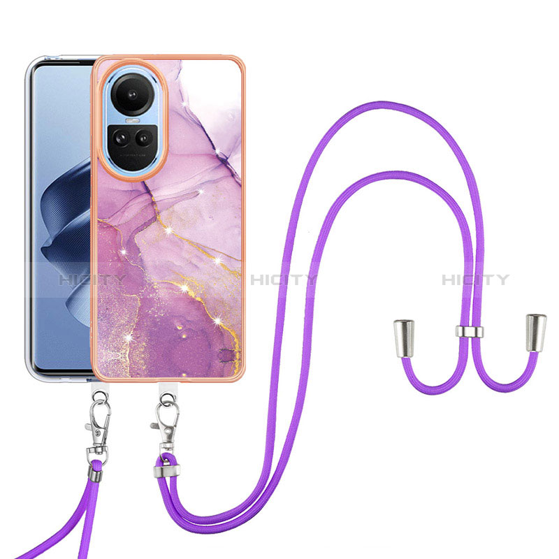 Coque Silicone Motif Fantaisie Souple Couleur Unie Etui Housse avec Laniere Strap YB5 pour Oppo Reno10 Pro 5G Plus