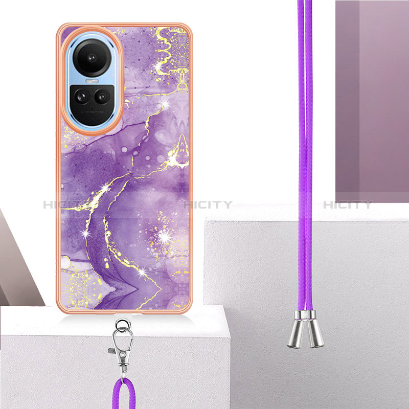 Coque Silicone Motif Fantaisie Souple Couleur Unie Etui Housse avec Laniere Strap YB5 pour Oppo Reno10 Pro 5G Plus