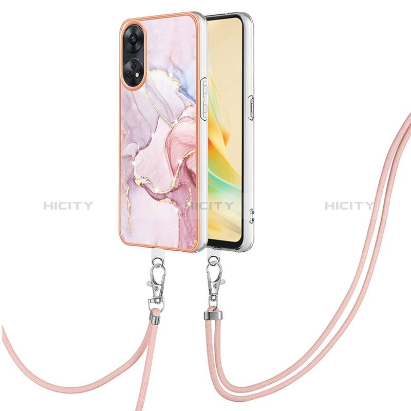 Coque Silicone Motif Fantaisie Souple Couleur Unie Etui Housse avec Laniere Strap YB5 pour Oppo Reno8 T 4G Plus