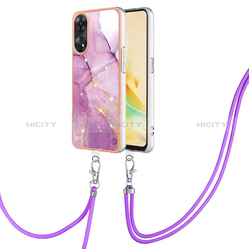 Coque Silicone Motif Fantaisie Souple Couleur Unie Etui Housse avec Laniere Strap YB5 pour Oppo Reno8 T 4G Plus