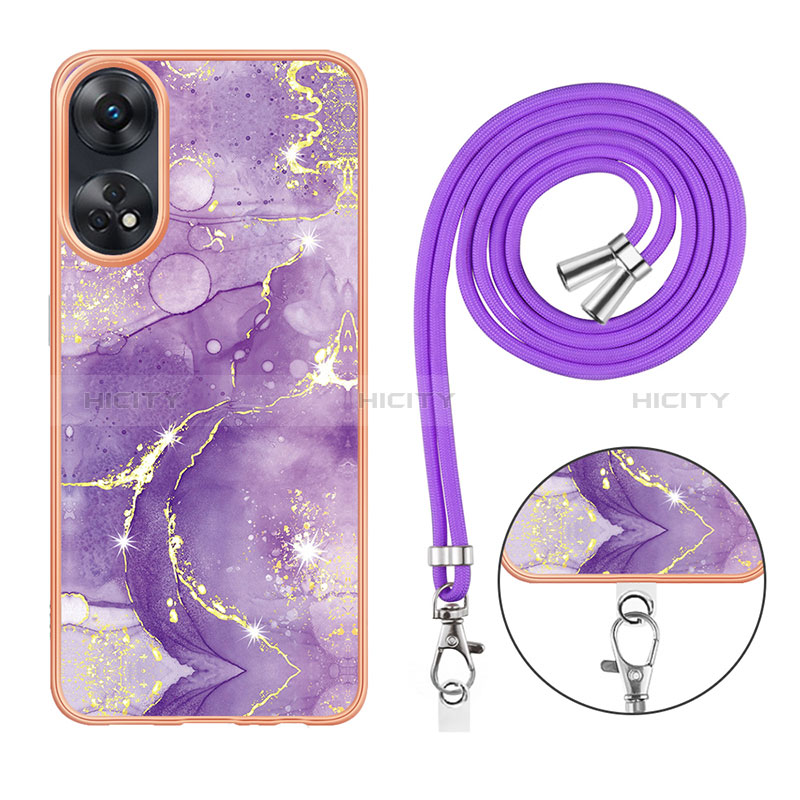 Coque Silicone Motif Fantaisie Souple Couleur Unie Etui Housse avec Laniere Strap YB5 pour Oppo Reno8 T 4G Plus