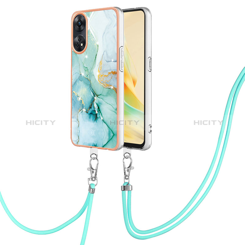 Coque Silicone Motif Fantaisie Souple Couleur Unie Etui Housse avec Laniere Strap YB5 pour Oppo Reno8 T 4G Vert Plus