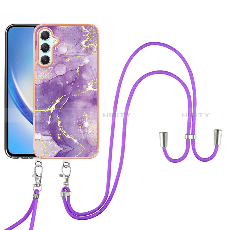 Coque Silicone Motif Fantaisie Souple Couleur Unie Etui Housse avec Laniere Strap YB5 pour Samsung Galaxy A24 4G Plus