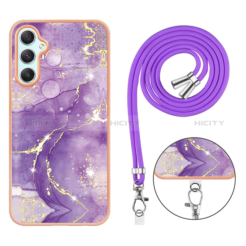 Coque Silicone Motif Fantaisie Souple Couleur Unie Etui Housse avec Laniere Strap YB5 pour Samsung Galaxy A24 4G Plus