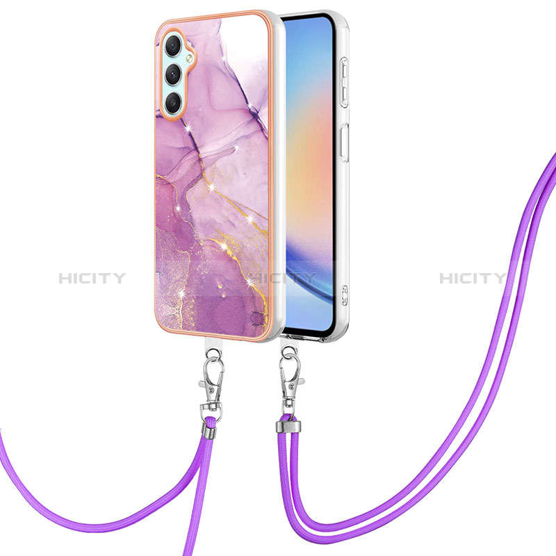 Coque Silicone Motif Fantaisie Souple Couleur Unie Etui Housse avec Laniere Strap YB5 pour Samsung Galaxy A24 4G Violet Clair Plus