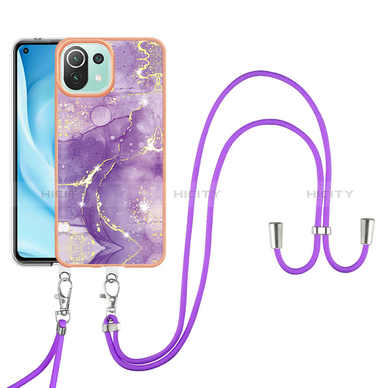 Coque Silicone Motif Fantaisie Souple Couleur Unie Etui Housse avec Laniere Strap YB5 pour Xiaomi Mi 11 Lite 4G Plus