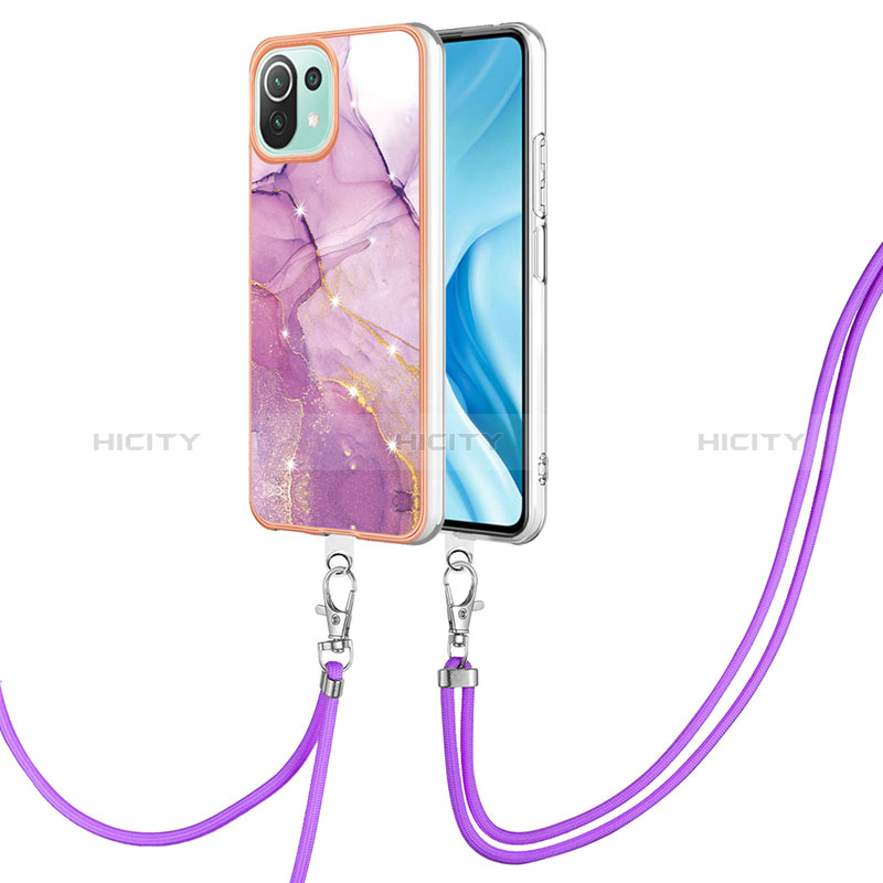 Coque Silicone Motif Fantaisie Souple Couleur Unie Etui Housse avec Laniere Strap YB5 pour Xiaomi Mi 11 Lite 4G Violet Clair Plus