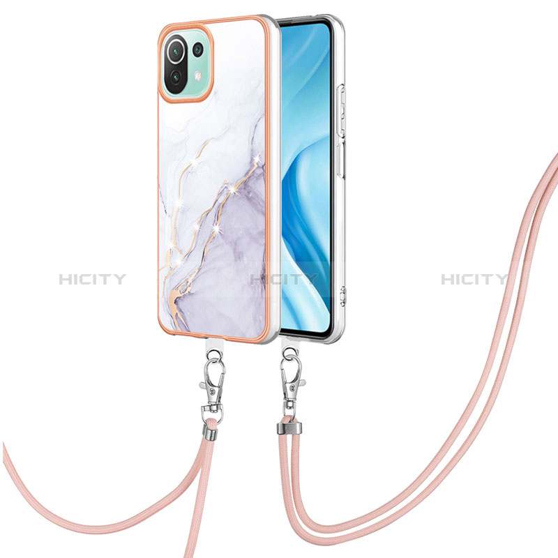 Coque Silicone Motif Fantaisie Souple Couleur Unie Etui Housse avec Laniere Strap YB5 pour Xiaomi Mi 11 Lite 5G Blanc Plus