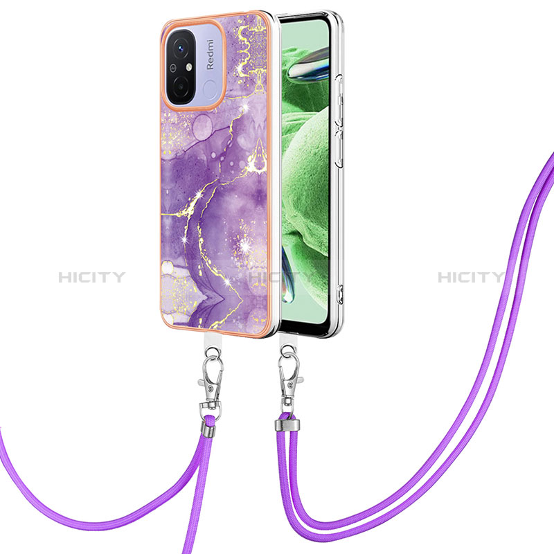 Coque Silicone Motif Fantaisie Souple Couleur Unie Etui Housse avec Laniere Strap YB5 pour Xiaomi Poco C55 Violet Plus