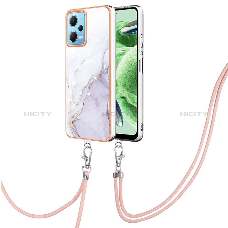 Coque Silicone Motif Fantaisie Souple Couleur Unie Etui Housse avec Laniere Strap YB5 pour Xiaomi Poco X5 5G Blanc Plus