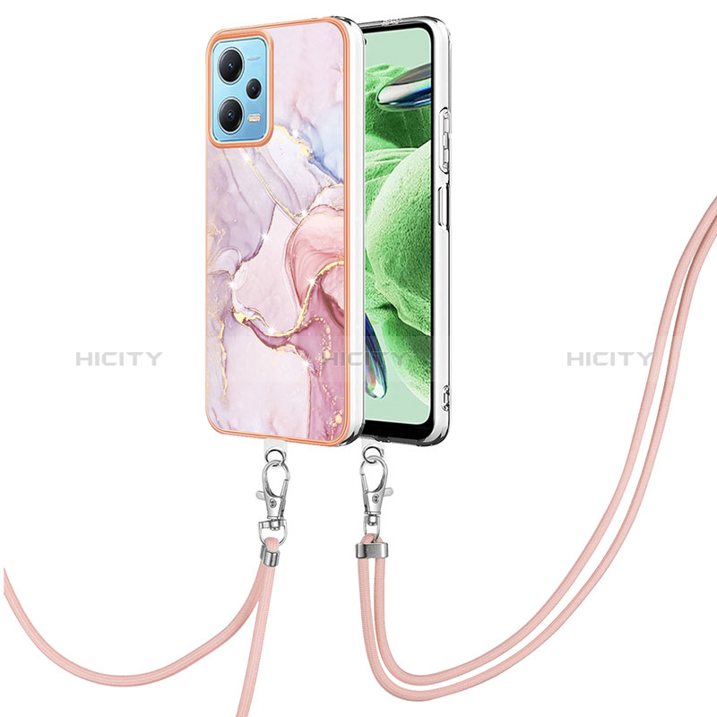 Coque Silicone Motif Fantaisie Souple Couleur Unie Etui Housse avec Laniere Strap YB5 pour Xiaomi Poco X5 5G Rose Plus