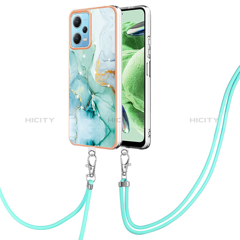 Coque Silicone Motif Fantaisie Souple Couleur Unie Etui Housse avec Laniere Strap YB5 pour Xiaomi Poco X5 5G Vert Plus