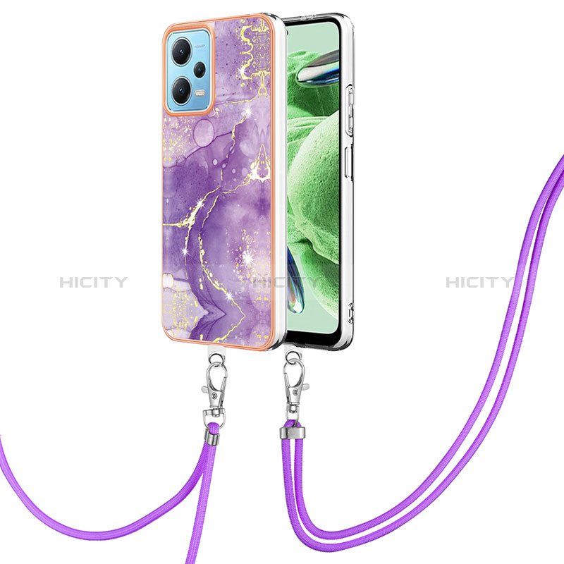 Coque Silicone Motif Fantaisie Souple Couleur Unie Etui Housse avec Laniere Strap YB5 pour Xiaomi Poco X5 5G Violet Plus