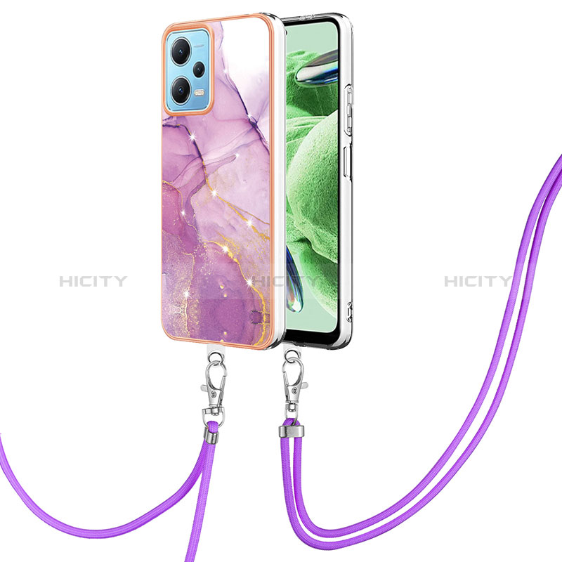 Coque Silicone Motif Fantaisie Souple Couleur Unie Etui Housse avec Laniere Strap YB5 pour Xiaomi Poco X5 5G Violet Clair Plus