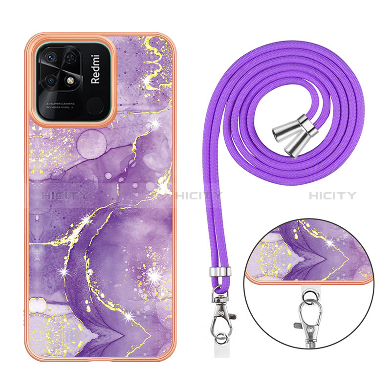 Coque Silicone Motif Fantaisie Souple Couleur Unie Etui Housse avec Laniere Strap YB5 pour Xiaomi Redmi 10 Power Plus