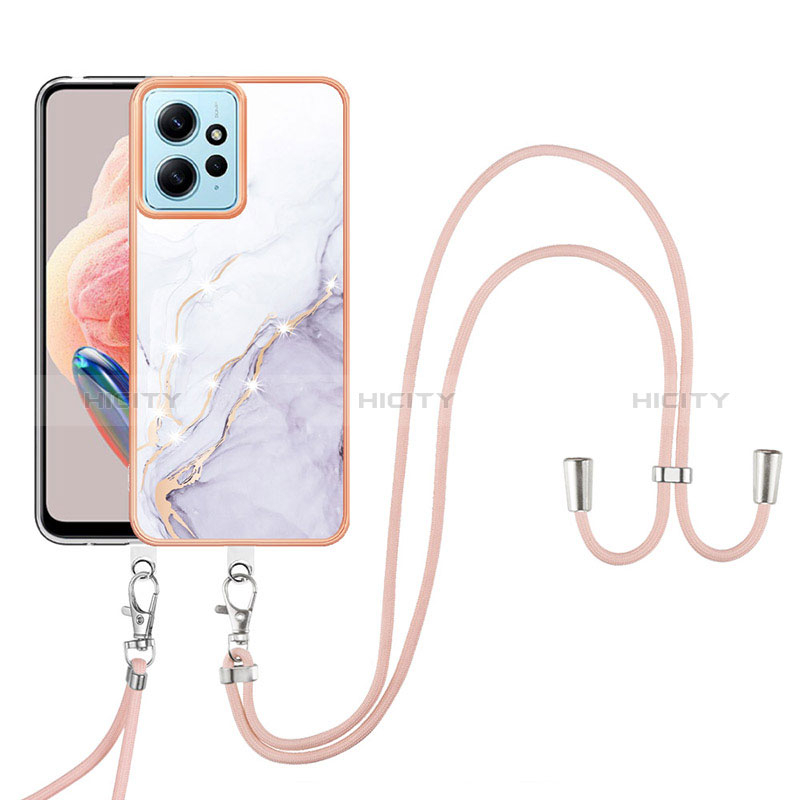 Coque Silicone Motif Fantaisie Souple Couleur Unie Etui Housse avec Laniere Strap YB5 pour Xiaomi Redmi Note 12 4G Blanc Plus