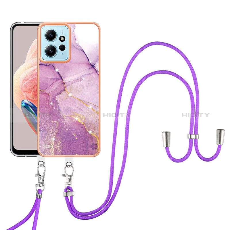 Coque Silicone Motif Fantaisie Souple Couleur Unie Etui Housse avec Laniere Strap YB5 pour Xiaomi Redmi Note 12 4G Violet Plus