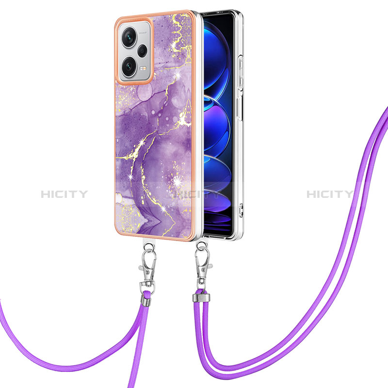 Coque Silicone Motif Fantaisie Souple Couleur Unie Etui Housse avec Laniere Strap YB5 pour Xiaomi Redmi Note 12 Explorer Violet Plus