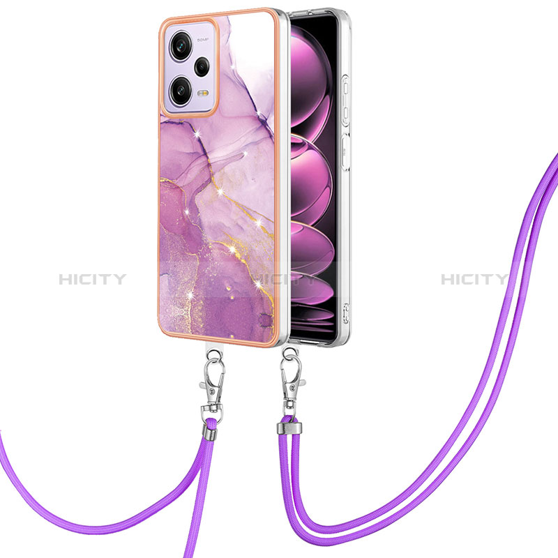 Coque Silicone Motif Fantaisie Souple Couleur Unie Etui Housse avec Laniere Strap YB5 pour Xiaomi Redmi Note 12 Pro 5G Blanc Plus