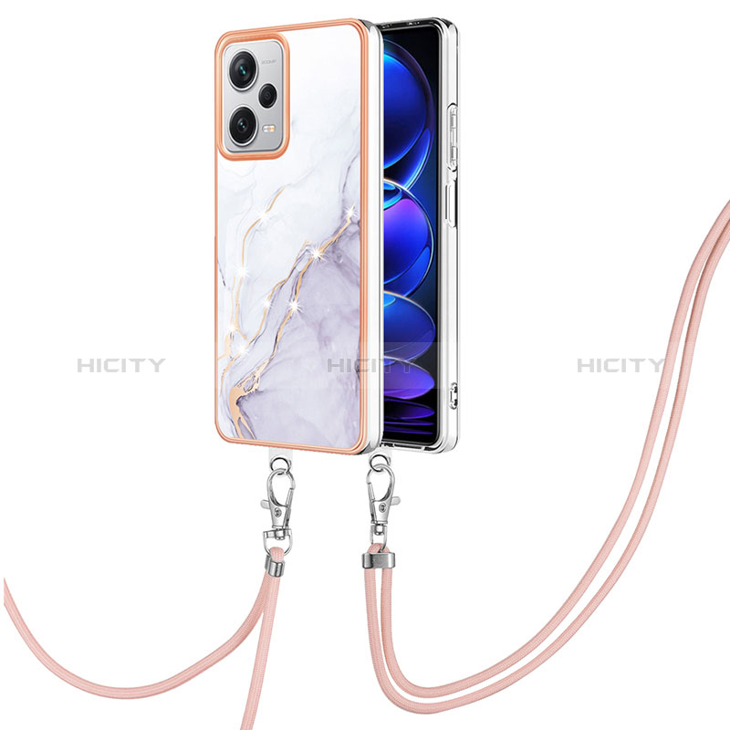 Coque Silicone Motif Fantaisie Souple Couleur Unie Etui Housse avec Laniere Strap YB5 pour Xiaomi Redmi Note 12 Pro+ Plus 5G Blanc Plus