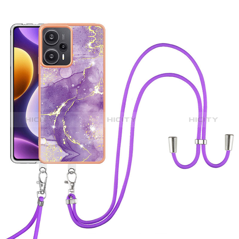 Coque Silicone Motif Fantaisie Souple Couleur Unie Etui Housse avec Laniere Strap YB5 pour Xiaomi Redmi Note 12 Turbo 5G Violet Plus