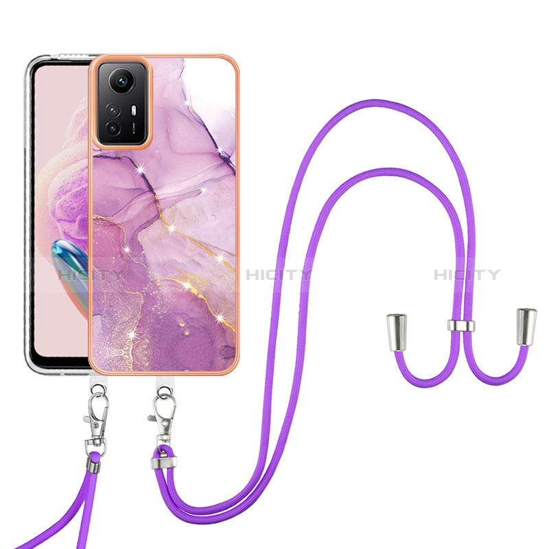 Coque Silicone Motif Fantaisie Souple Couleur Unie Etui Housse avec Laniere Strap YB5 pour Xiaomi Redmi Note 12S Violet Clair Plus