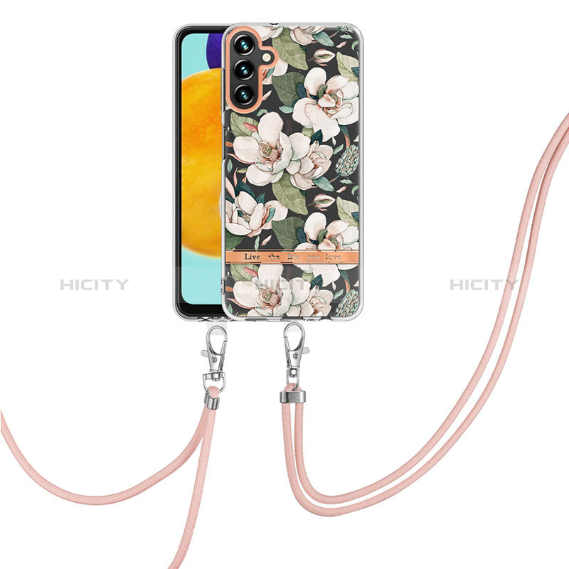 Coque Silicone Motif Fantaisie Souple Couleur Unie Etui Housse avec Laniere Strap YB6 pour Samsung Galaxy A34 5G Blanc Plus