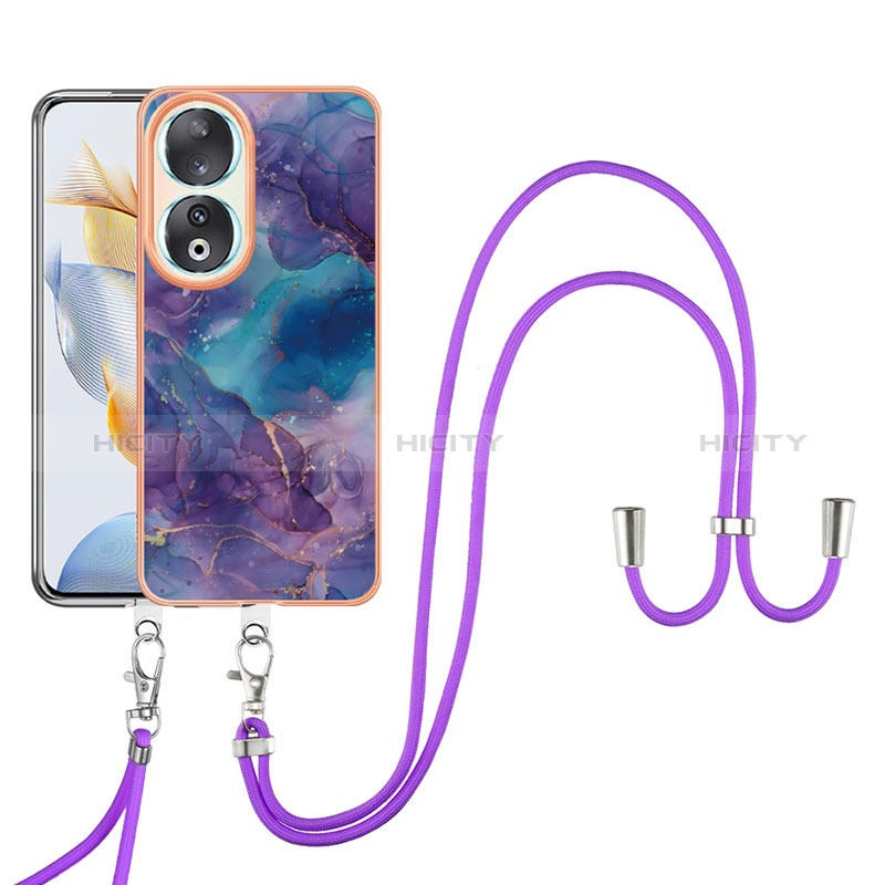 Coque Silicone Motif Fantaisie Souple Couleur Unie Etui Housse avec Laniere Strap YB7 pour Huawei Honor 90 5G Plus