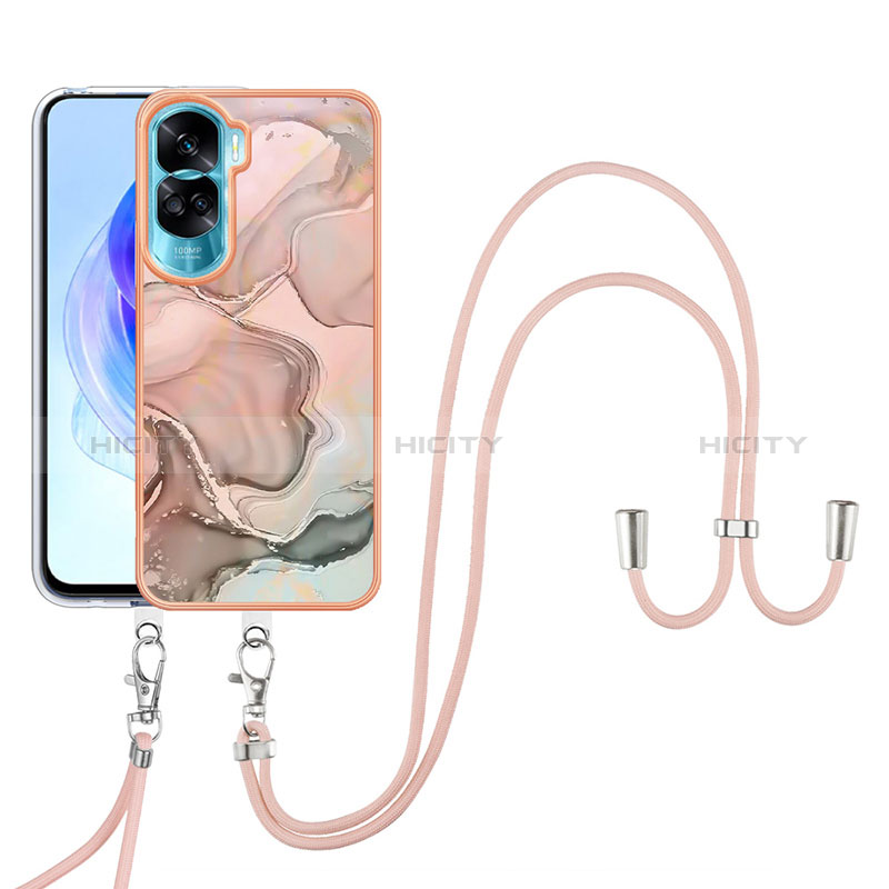 Coque Silicone Motif Fantaisie Souple Couleur Unie Etui Housse avec Laniere Strap YB7 pour Huawei Honor 90 Lite 5G Mixte Plus