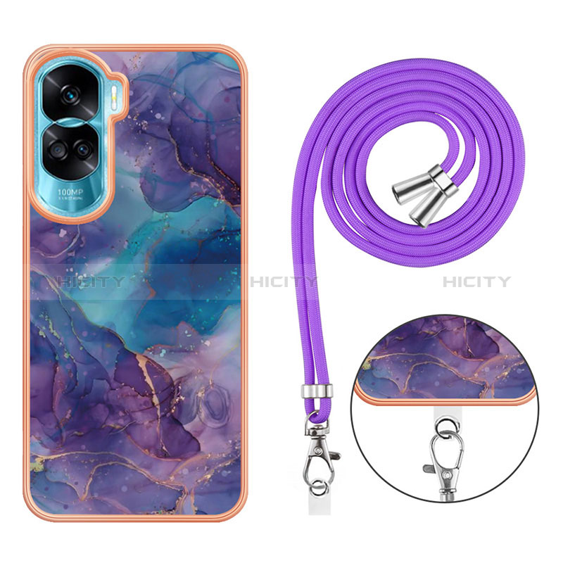 Coque Silicone Motif Fantaisie Souple Couleur Unie Etui Housse avec Laniere Strap YB7 pour Huawei Honor 90 Lite 5G Plus